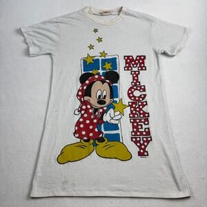 Vintage Giggles Mickey Mouse Kids Nightshirt White Polka Dot Size 10 Made in USA